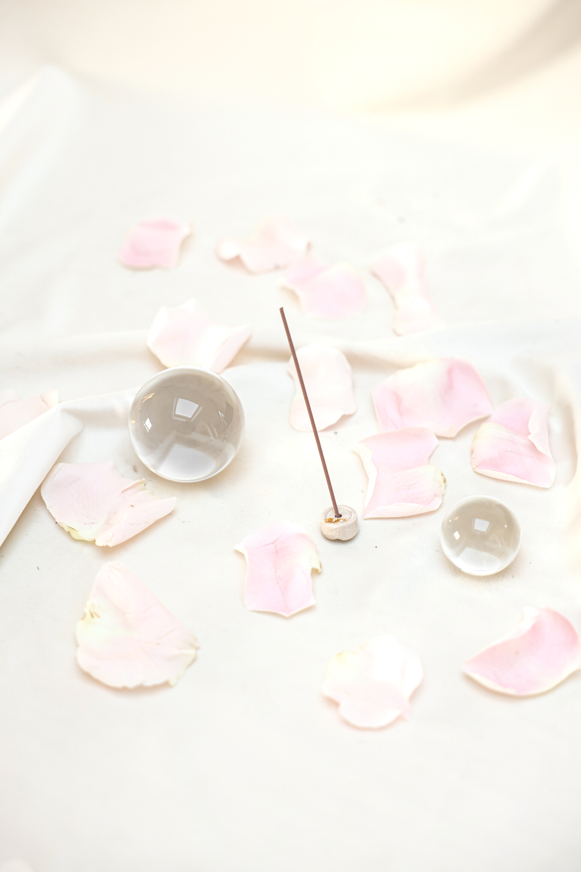 Clear Glass Balls surrounded with Pink Flower Petals 